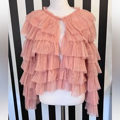 Blush Tiered Tulle Ruffle Cardigan - Brand Nwt From My Boutique Front Clip Closure At Neck Sizes S & M Trucker Jacket Women, Womens Utility Jacket, Ruffle Cardigan, Pink Flannel, Denim Jacket Patches, Cream Blazer, Green Utility Jacket, Wool Tie, Distressed Jacket