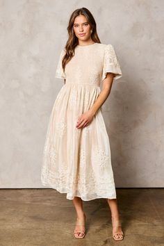 Charlie modest midi dress-NEW – JanieLanie Champagne Casual Dress, Winter Formal Dresses Modest, Modest Easter Dresses For Women, Feminine Modest Style, Wedding Guest Dress Beige, Engagement Dress Modest, Sage Clothes, Baptism Outfit Women, Modest Graduation Dress