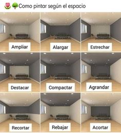 there are many pictures of different rooms in the same room, each with their own name