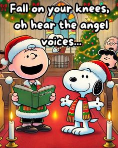 a charlie brown christmas card saying, fall on your knees, oh hear the angel voice