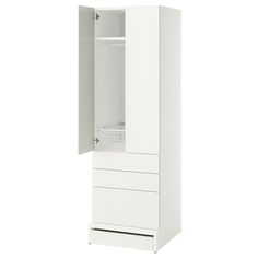 SMÅSTAD / UPPFÖRA wardrobe, white white/with 3 drawers, 23 5/8x25 5/8x77 1/8 ". Sporty one day, and dressed up another day. At a certain age, changing style is part of the daily routine. This wardrobe has plenty of space for the never-ending style changes. Side panel/ Top panel: Particle- and fiberboard with honeycomb paper filling (100% recycled paper). Ikea White Wardrobe, Ikea Kids Wardrobe, Childrens Wardrobes, Ikea Kids, Honeycomb Paper, Kids Wardrobe, Open Shelves, Knobs And Handles, Style Change