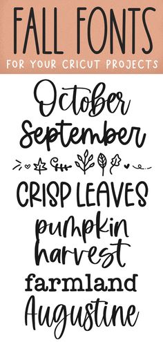 the fall font styles for your cricut project are handwritten in black ink