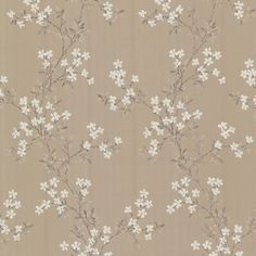 a wallpaper with small white flowers on a brown background, in shades of grey and beige