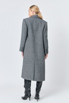 This Herringbone Double Breasted Coat gives timeless sophistication with its classic herringbone design and unique collar. It also features pockets at the front and shoulder pads to enhance the style and comfort. Crafted from quality fabric this coat makes sure you look and feel fabulous with its contemporary and timeless appeal. Put it on and you're sure to stand out and make an impression with its unique details. Get yours now and elevate your wardrobe for all occasions. Perfect for the modern Elegant Double-breasted Herringbone Outerwear, Classic Black Outerwear With Herringbone Pattern, Double-breasted Herringbone Outerwear For Work, Chic Herringbone Outerwear For Work, Elegant Herringbone Outerwear For Office, Elegant Office Outerwear With Herringbone Pattern, Elegant Herringbone Pattern Office Outerwear, Elegant Office Outerwear In Herringbone Pattern, Elegant Herringbone Pattern Outerwear For Fall