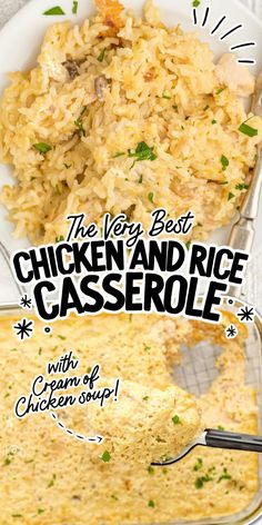 Chicken and Rice Casserole Chicken Rice Recipes Easy, Cream Of Chicken Rice, Creamy Chicken And Rice Casserole, Lazy Recipes, Chicken And Rice Crockpot, Chicken And Rice Casserole, Chicken Rice Recipes, Creamy Chicken And Rice, Soup Rice