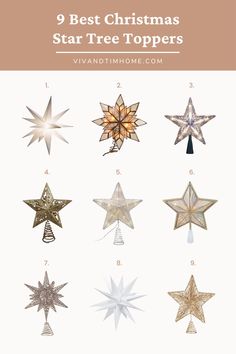 christmas tree toppers with the words 9 best christmas star tops in gold and silver