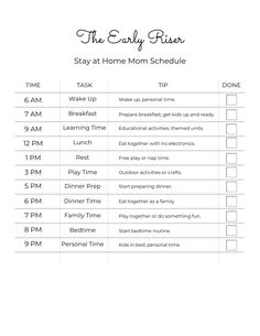 the early riser checklist is shown in black and white, with text on it