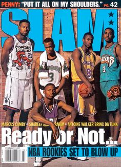 the cover of slam magazine featuring three basketball players and an advert for their team