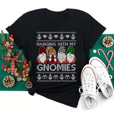 Buy Hanging With My Gnomies Christmas Cute Gnomes Ugly Sweater Shirt at Fantasywears. Hight quality products with perfect design is available in a spectrum of colors and sizes, and many different types of shirts! Unisex T-Shirt – 100% Cotton (fiber content may vary for different colors) – Medium fabric (5.3 oz/yd² (180 g/m²)) – Classic fit – Tear away the label – Runs true to size Women T-Shirt – 100% combed ringspun cotton (fiber content may vary for different colors) – Light fabric (4.3 oz/yd² Gnomies Christmas, Hanging With My Gnomies, Cute Gnomes, Funny Santa, Christmas Cute, Humor Funny, Women Shirt, Christmas Santa, Ugly Sweater