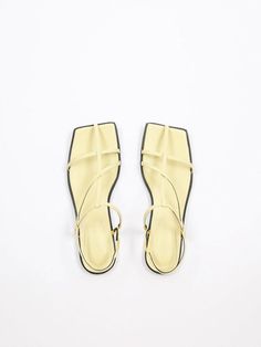 Yves Leather Lemon Yellow Sandals Flat Heels, Yellow Sandals, Comfy Sandals, Pig Skin, Lemon Yellow, Lace Up Flat, Summer Shoes, Flat Sandals, Cow Leather