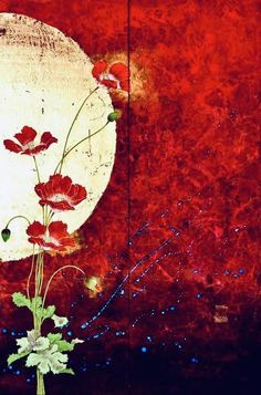 a painting with red flowers on it