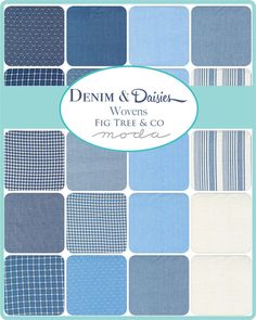 blue and white squares with the words denim & daisies on them