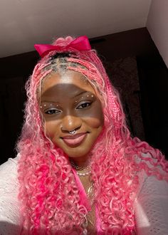 Kawaii Inspiration, Pink Eyeshadow, Long Braids, Goddess Braids, Pink Princess, Black Girls Hairstyles, Pink Outfit, Aesthetic Hair, Pink Ribbon