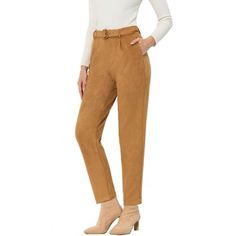 Soft and breathable touch of our pants with slight stretchy, is easy to match with OL blouse or casual tops for fall and winter days. Charm all day long in these casual, our high waist palazzo pants available in straight legs long pants design. It is versatile to match with casual blouse, formal business button down shirt, elegant sweater; and pair with high heels or boots can show your delicate collocation. High Waisted Dress Pants, Elegant Sweater, Suede Pants, Pants Brown, Faux Suede Fabric, Work Trousers, Brown Outfit, Pants Design, Straight Leg Trousers