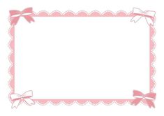 a pink and white frame with bows on the edges, in front of a white background