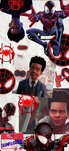 spider - man collage with images of the characters and their name on it's face