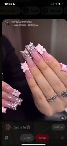 Cute Nails With Charms, Latin Nails, Nails Latina, Nails With Charms, Latina Nails, Poppin Nails, Pink Quince, Mauve Nails, Glitter Nails Acrylic