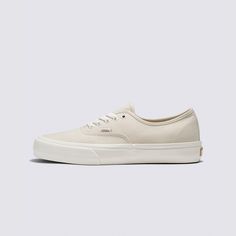 Vans Authentic VR3 Shoe Turtledove/Marshmallow VN0005UDKVG - APLAZE Vintage White Vans Sneakers, Classic Cream Vans Sneakers, Mens White Vans, Globe Logo, Authentic Vans, White Vans, Vans Authentic, Eva Foam, Suede Sneakers