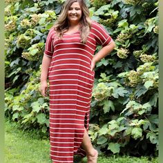 Red And White Striped Maxi Dress Plusperfect For The Fourth Of July!!! Casual Burgundy Midi Dress, Plus Maxi Dress, Maroon Maxi Dress, Turquoise Maxi Dress, Cami Maxi Dress, Grey Maxi Dress, The Fourth Of July, Short Sleeve Maxi Dresses, Green Maxi