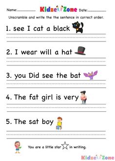 worksheet for kids to learn how to read the sentence