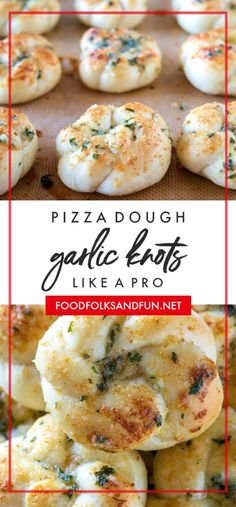 pizza dough garlic knots with text overlay