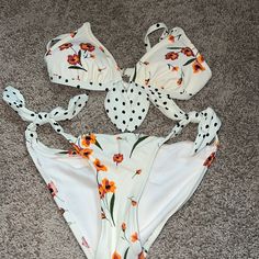 Xhilaration Bikini. Nwot. Top Size Xs Bottom Size Small. Super Cute Flower Print On A Cream Background. Accented With Black Polka Dot Print Fabric. Top Has Adjustable Straps. Pet Free Smoke Free Home. All Offers Welcome Cream Background, Cute Flower, Polka Dot Print, Black Polka Dot, Dot Print, Print Fabric, Flower Print, Flower Prints, Womens Swim