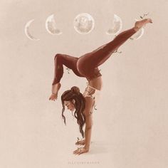 a woman doing a handstand in front of the moon