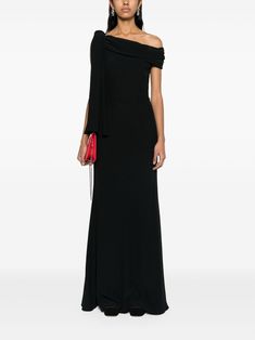 Alexander Mcqueen Gown, Off Shoulder Gown, Gown Black, Versace Outfit, Yoko London, Black Gown, Denim Dress, All Fashion, Side Zip