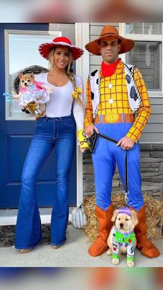 a man and woman dressed up as toy story characters