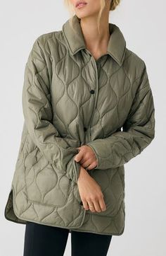 Crisp diamond quilting adds a town-to-country sensibility to this nylon shirt-jacket that keeps you warm without weighing you down. Spread collar Long sleeves Water-repellent Lined, with recycled-polyester fill 100% nylon Machine wash, tumble dry Imported Collar Jackets Women, Fashion Construction, Buy List, Mango Outlet, Quilted Puffer Jacket, Fall Layers, Garment Labels, Quilted Coat, Water Repellent Fabric