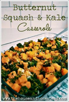 butternut squash and kale casserole in a glass dish