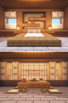 the interior of a bedroom and living room in minecraft