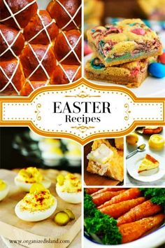 easter recipes for a potluck with pictures of eggs, carrots and other desserts