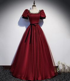 Elegant Burgundy Ball Gown Evening Dress, Elegant Burgundy Ball Gown For Wedding, Elegant Party Gown With Puff Sleeves, Elegant Puff Sleeve Party Gown, Elegant Burgundy Ball Gown For Formal Occasions, Burgundy Fitted Ball Gown For Prom Season, Burgundy Fitted Ball Gown For Prom, Elegant Formal Gown With Puff Sleeves, Elegant Puff Sleeve Gown For Party