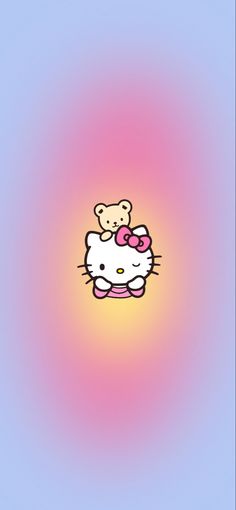 a hello kitty wallpaper with a teddy bear sitting on it's back end