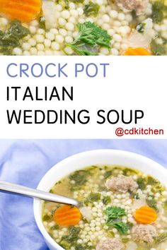 a bowl of italian wedding soup with carrots, spinach and meat in it