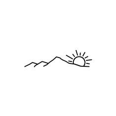 a black and white drawing of the sun rising over mountains