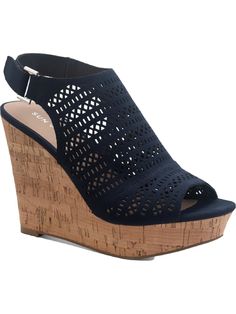 SUN STONE Womens Navy 1" Platform Cushioned Cork-Like Perforated Slip Resistant Charlize Round Toe Wedge Slingback Sandal 8 M Sun Stone, Chic Sandals, Latest Shoe Trends, Platform Heels Chunky, Womens Tights, Platform Heel, Slingback Sandal, Navy Women, Platform Heels