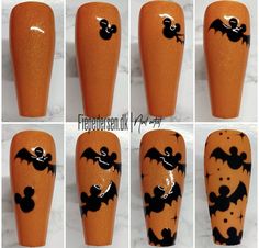 Dark Disney Nails, Bat Nails Art, Disney Halloween Nails, Halloween Nail Art Tutorial, Disneyland Nails, Mickey Mouse Nails, Paint Nails, Mickey Nails, Holloween Nails