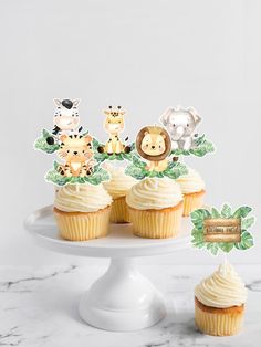 there are cupcakes that have animals on them