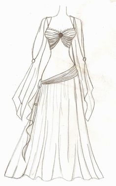 a drawing of a dress with capes on top and skirt around the bustle