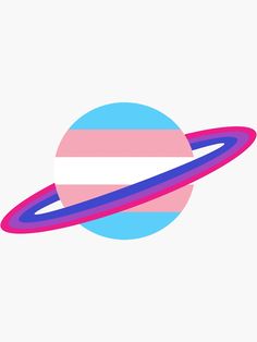 an image of the planet saturn with stripes on it's outer side, in pink and blue