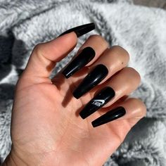 Nike Nails, Long Black Nails, Unghie Sfumate, Black Acrylic Nails, Edgy Nails, Grunge Nails, Simple Acrylic Nails, Cute Acrylic Nail Designs, Long Acrylic Nails Coffin