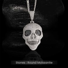 Style: Pendant With Rope Chain Iced Out, Skull Pendant Necklace, Biker Gifts, Cvd Diamond, Detailed Jewelry, Gothic Halloween, Personalized Pendant, Skull Jewelry, Skull Pendant