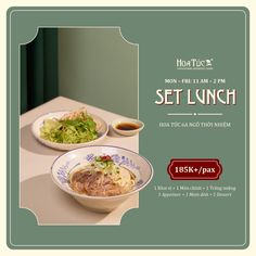 an advertisement for a restaurant featuring two bowls of food