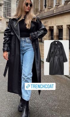 Black Leather Trench Coat Outfit, Trench Coat Outfit, Leather Trench Coat, Coat Outfits, Winter Outfit, Winter Outfits, Trench Coat, Outfit Inspirations, Black Leather