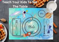 teach your kids to set the table with these space themed placemats and napkins