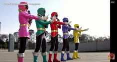 five power rangers standing in a row with their hands on each other's hips