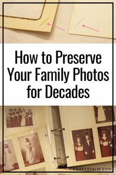 an open book with pictures on it and the title how to preserve your family photos for decades