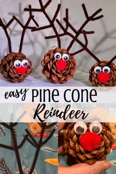 pine cone reindeer ornaments with eyes and nose